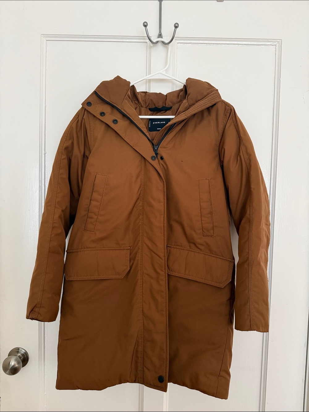 Everlane Caramel Brown Hooded Puffer Coat